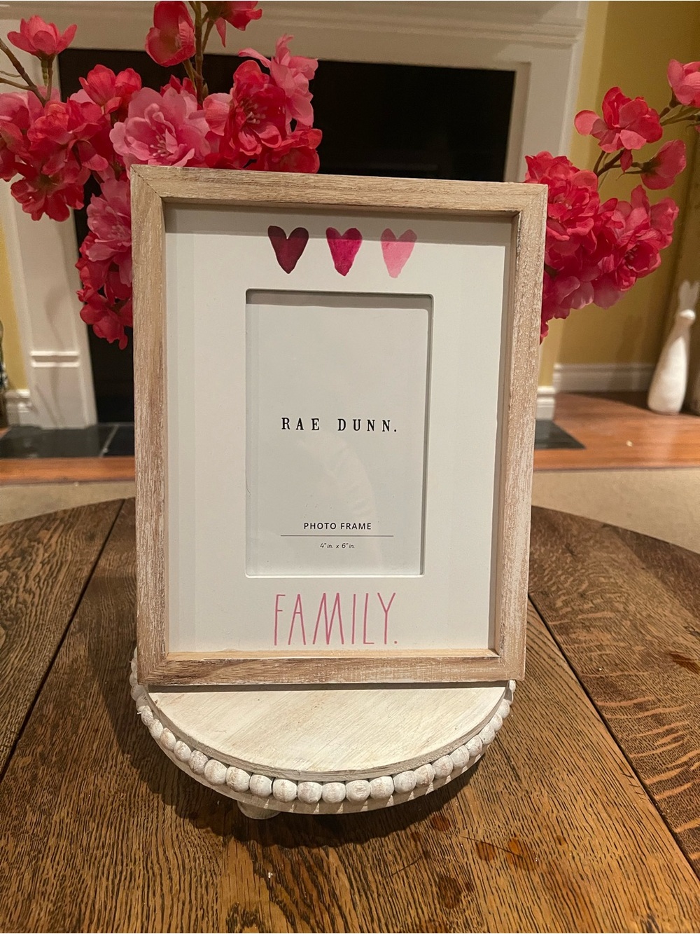 Rae Dunn Natural Wood Frame with Pink Heart Accents